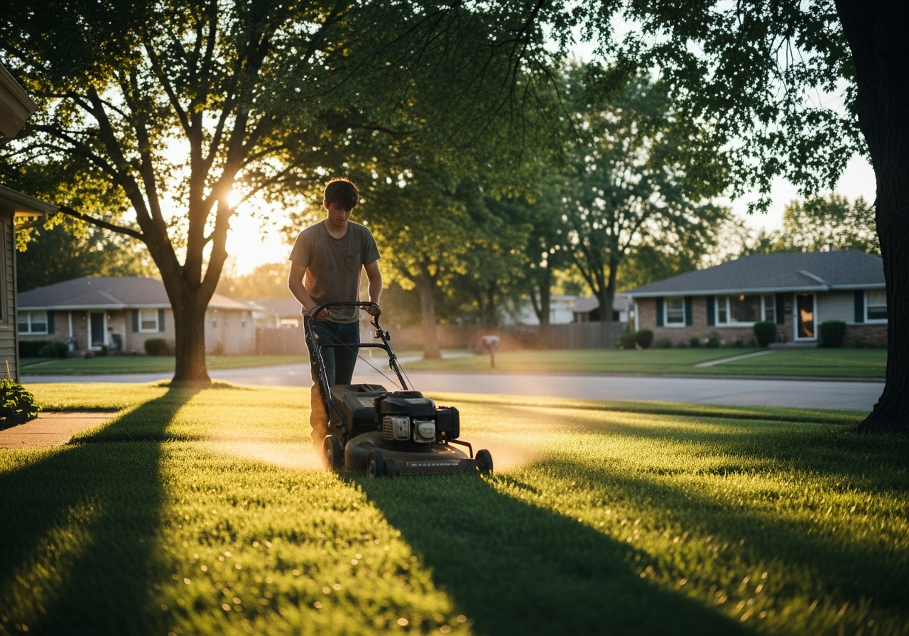 Volunteer helping a neighbor with lawn care